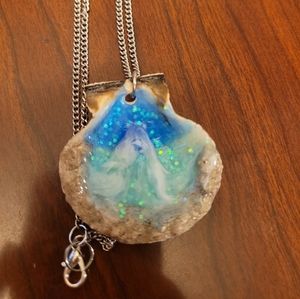 Blue glittery Ocean shell Necklace